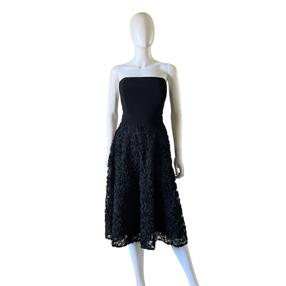 Alex & Eve Strapless Floral Applique A-Line Midi Dress Black Size 14 New